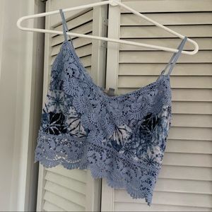 Cropped Lace Trim Blue Bralette Style Top